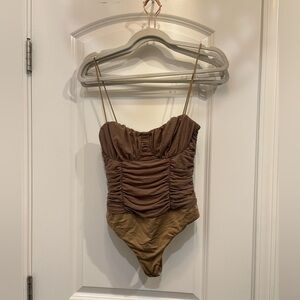 Lovers & Friends Brown Ruched Bodysuit